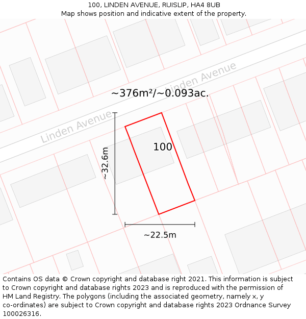 100, LINDEN AVENUE, RUISLIP, HA4 8UB: Plot and title map