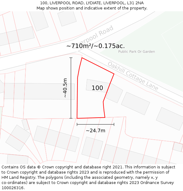 100, LIVERPOOL ROAD, LYDIATE, LIVERPOOL, L31 2NA: Plot and title map