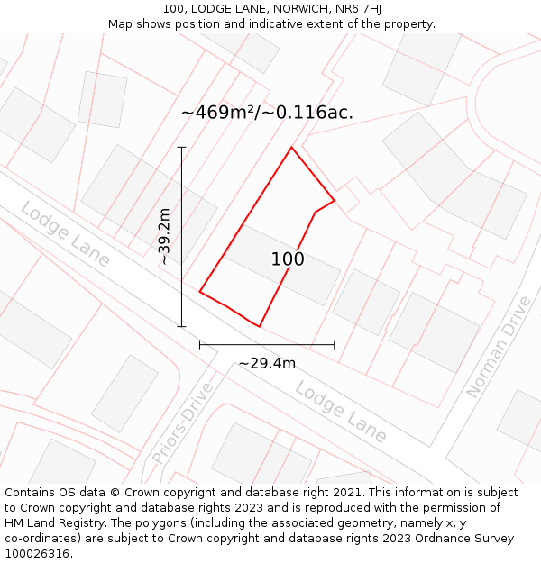 100, LODGE LANE, NORWICH, NR6 7HJ: Plot and title map