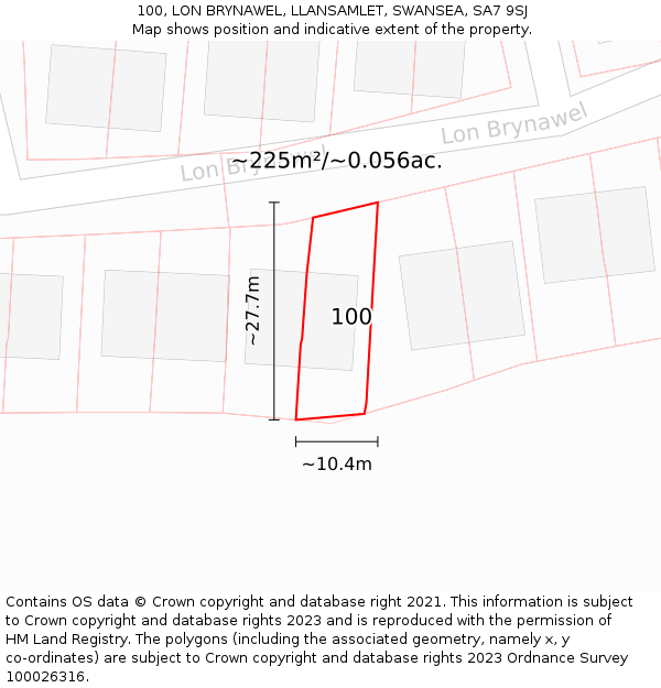 100, LON BRYNAWEL, LLANSAMLET, SWANSEA, SA7 9SJ: Plot and title map