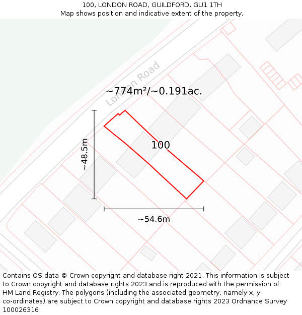 100, LONDON ROAD, GUILDFORD, GU1 1TH: Plot and title map