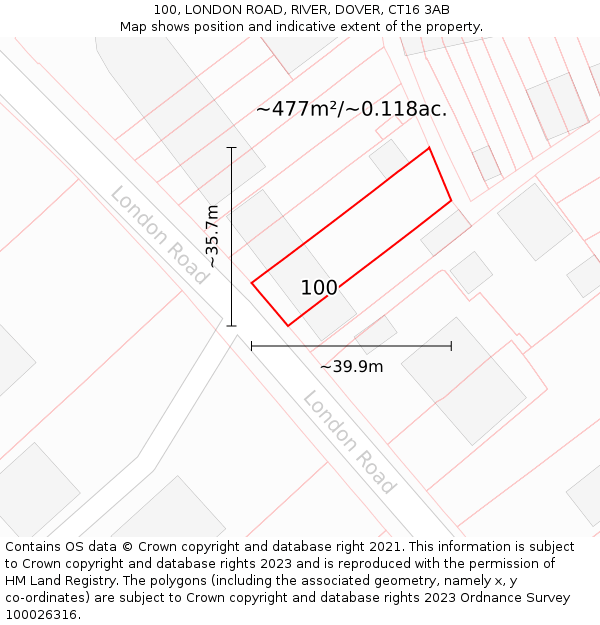 100, LONDON ROAD, RIVER, DOVER, CT16 3AB: Plot and title map