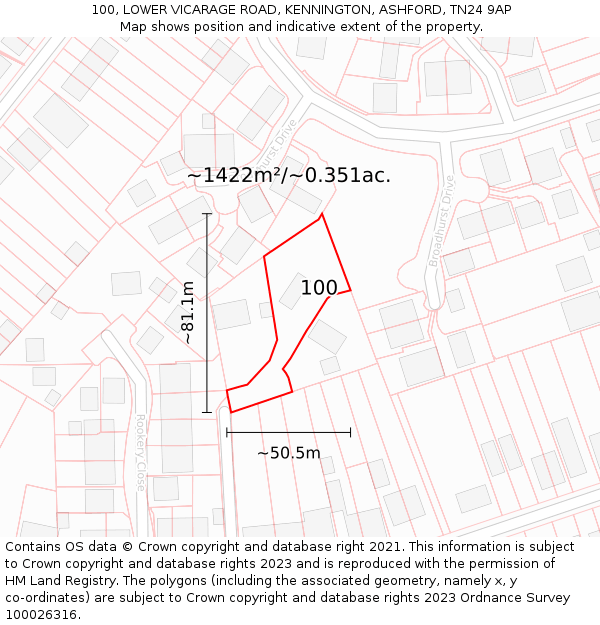 100, LOWER VICARAGE ROAD, KENNINGTON, ASHFORD, TN24 9AP: Plot and title map