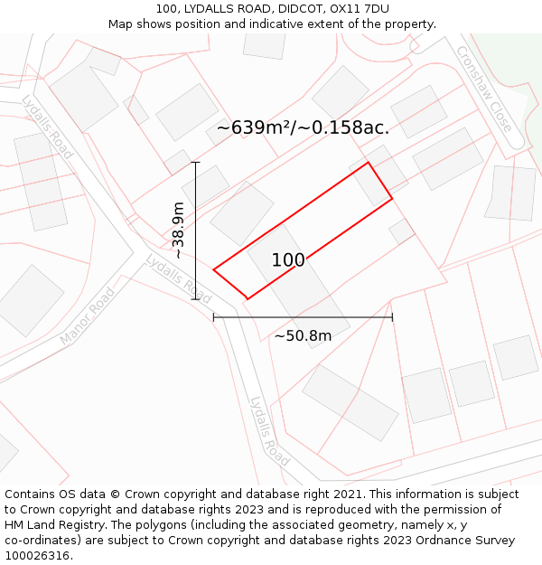100, LYDALLS ROAD, DIDCOT, OX11 7DU: Plot and title map