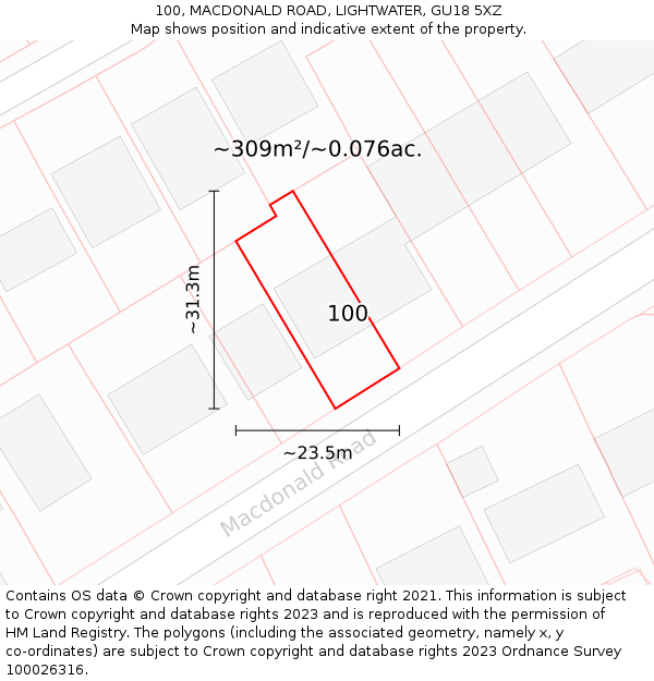 100, MACDONALD ROAD, LIGHTWATER, GU18 5XZ: Plot and title map