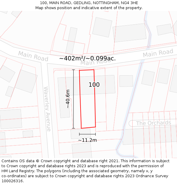 100, MAIN ROAD, GEDLING, NOTTINGHAM, NG4 3HE: Plot and title map