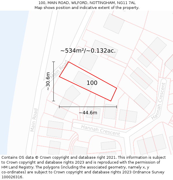 100, MAIN ROAD, WILFORD, NOTTINGHAM, NG11 7AL: Plot and title map