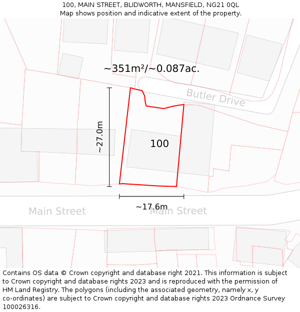 100, MAIN STREET, BLIDWORTH, MANSFIELD, NG21 0QL: Plot and title map
