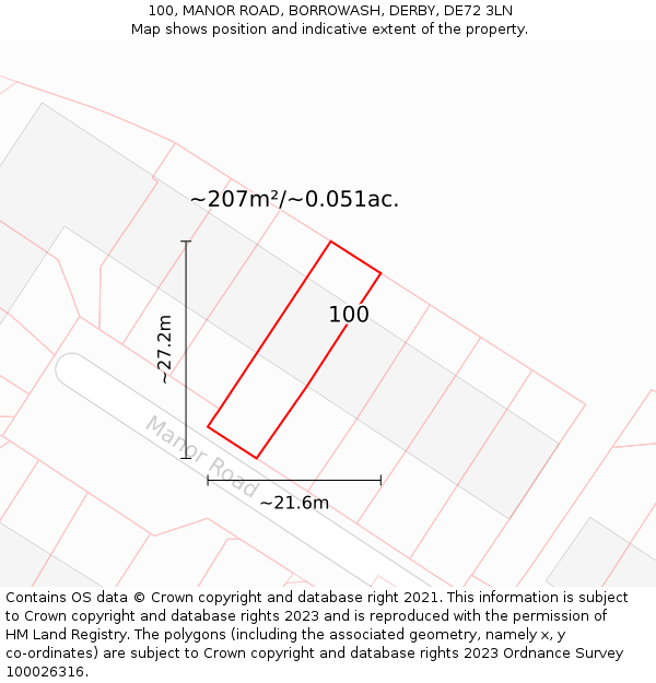 100, MANOR ROAD, BORROWASH, DERBY, DE72 3LN: Plot and title map