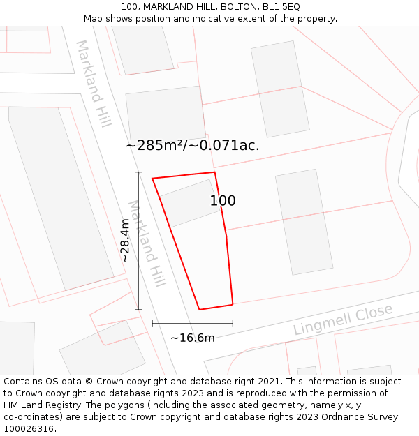 100, MARKLAND HILL, BOLTON, BL1 5EQ: Plot and title map