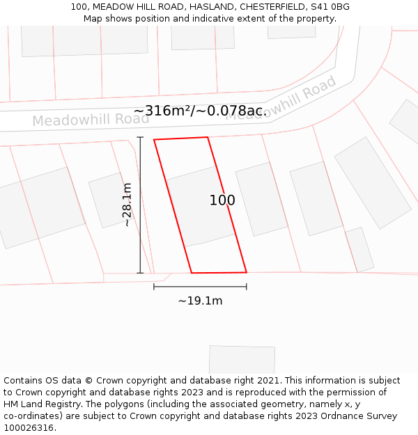 100, MEADOW HILL ROAD, HASLAND, CHESTERFIELD, S41 0BG: Plot and title map