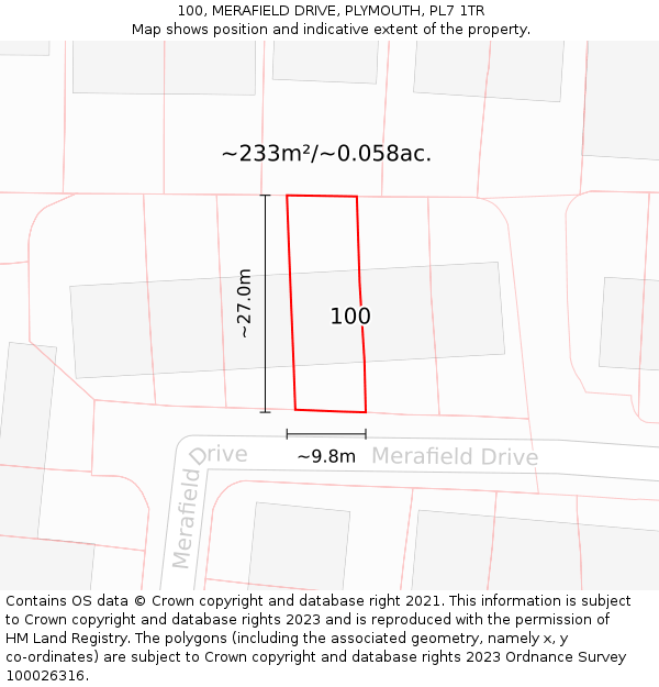 100, MERAFIELD DRIVE, PLYMOUTH, PL7 1TR: Plot and title map