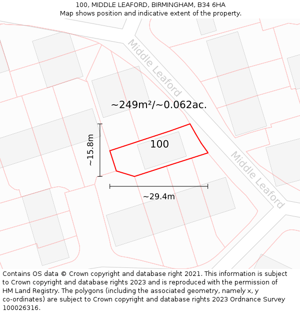 100, MIDDLE LEAFORD, BIRMINGHAM, B34 6HA: Plot and title map