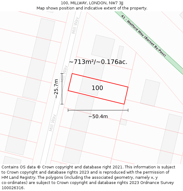 100, MILLWAY, LONDON, NW7 3JJ: Plot and title map