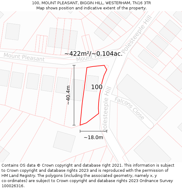 100, MOUNT PLEASANT, BIGGIN HILL, WESTERHAM, TN16 3TR: Plot and title map