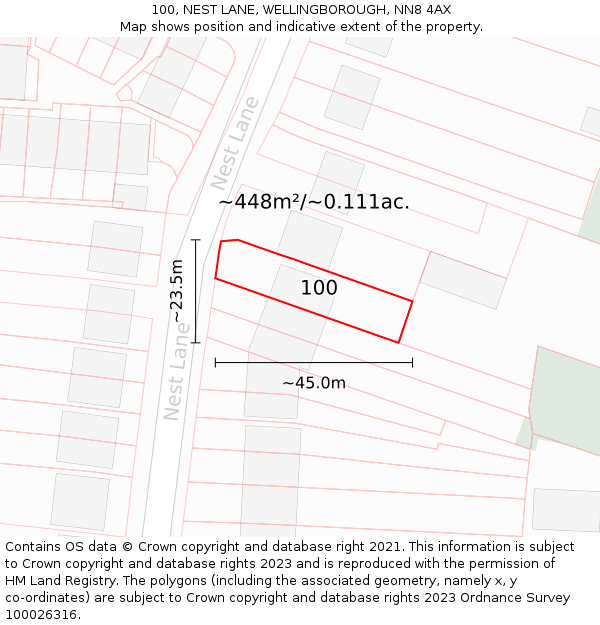 100, NEST LANE, WELLINGBOROUGH, NN8 4AX: Plot and title map