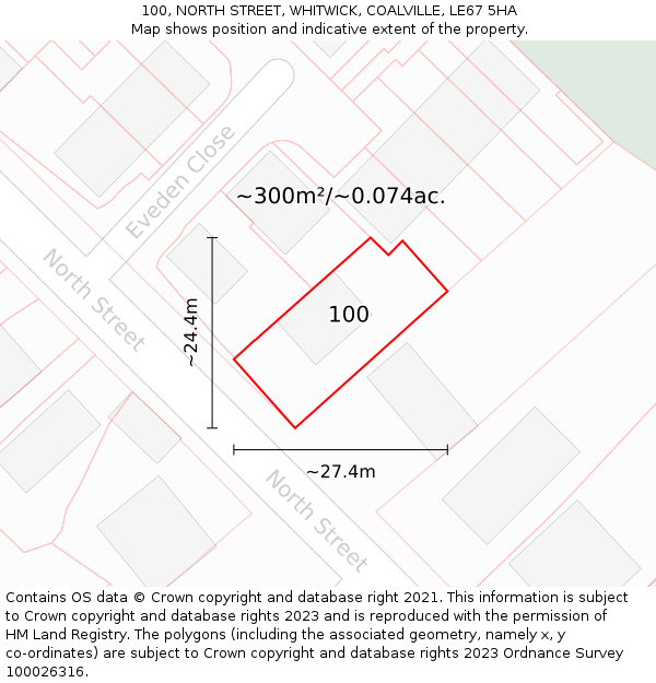 100, NORTH STREET, WHITWICK, COALVILLE, LE67 5HA: Plot and title map