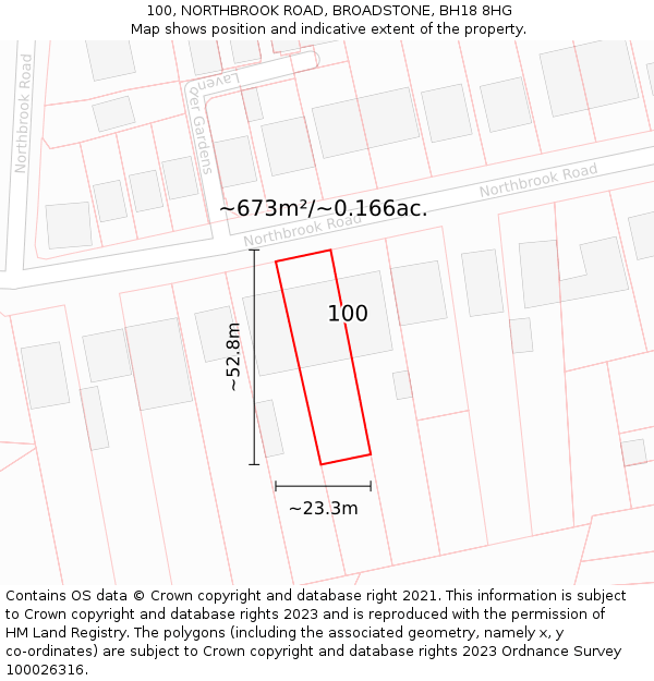 100, NORTHBROOK ROAD, BROADSTONE, BH18 8HG: Plot and title map