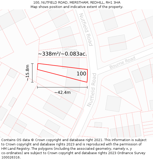 100, NUTFIELD ROAD, MERSTHAM, REDHILL, RH1 3HA: Plot and title map