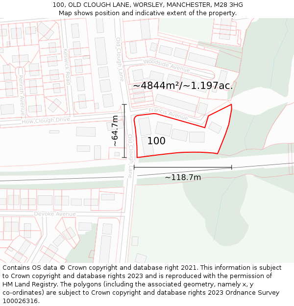 100, OLD CLOUGH LANE, WORSLEY, MANCHESTER, M28 3HG: Plot and title map