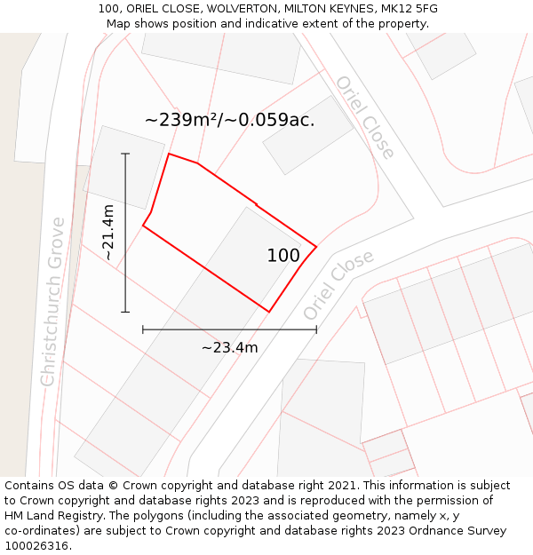 100, ORIEL CLOSE, WOLVERTON, MILTON KEYNES, MK12 5FG: Plot and title map