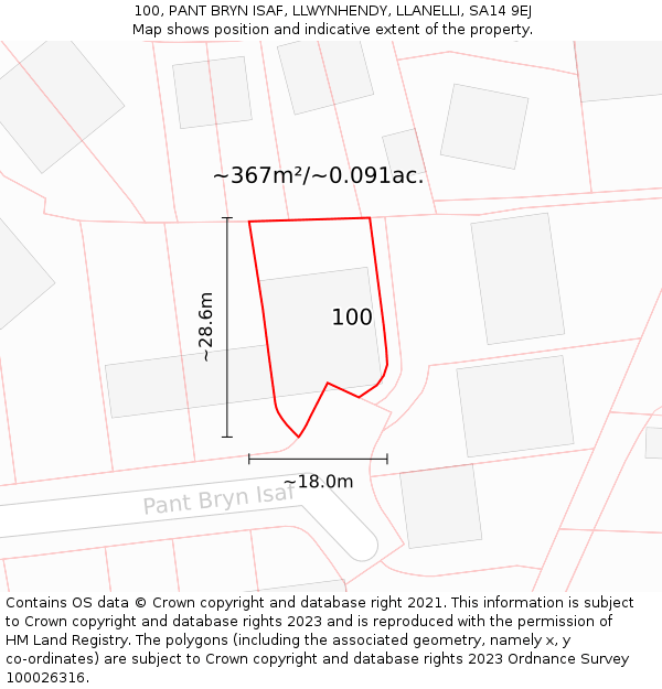 100, PANT BRYN ISAF, LLWYNHENDY, LLANELLI, SA14 9EJ: Plot and title map