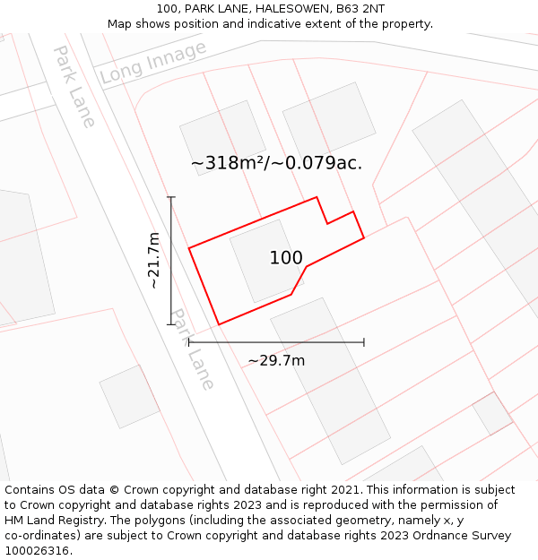 100, PARK LANE, HALESOWEN, B63 2NT: Plot and title map