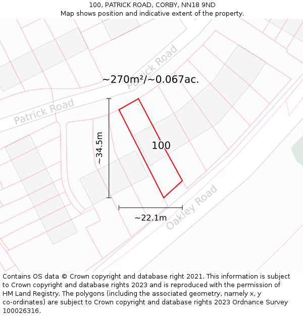 100, PATRICK ROAD, CORBY, NN18 9ND: Plot and title map