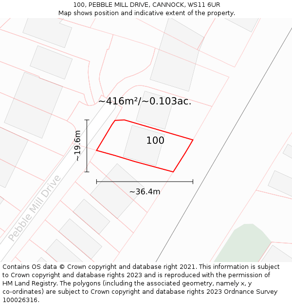 100, PEBBLE MILL DRIVE, CANNOCK, WS11 6UR: Plot and title map