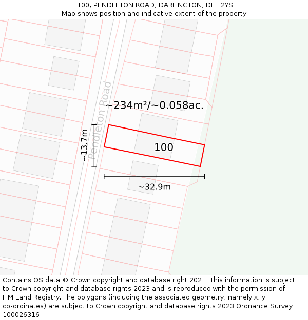 100, PENDLETON ROAD, DARLINGTON, DL1 2YS: Plot and title map