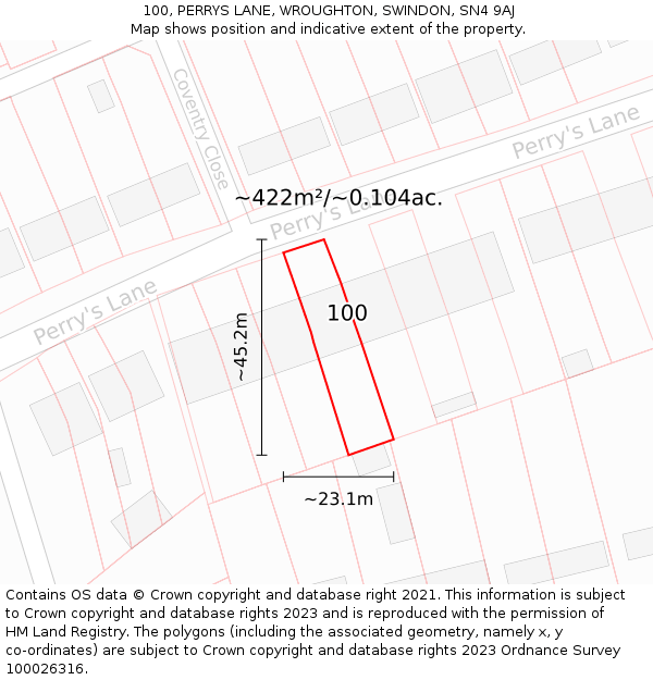 100, PERRYS LANE, WROUGHTON, SWINDON, SN4 9AJ: Plot and title map