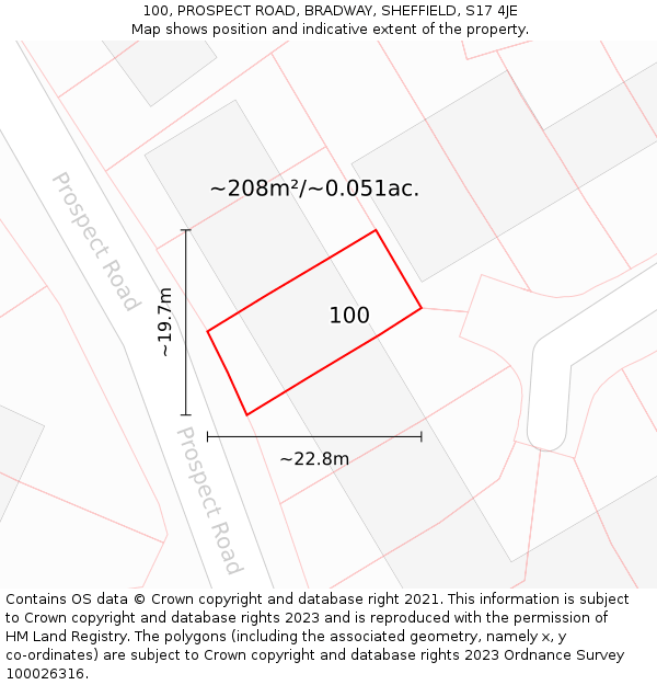 100, PROSPECT ROAD, BRADWAY, SHEFFIELD, S17 4JE: Plot and title map