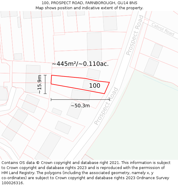 100, PROSPECT ROAD, FARNBOROUGH, GU14 8NS: Plot and title map