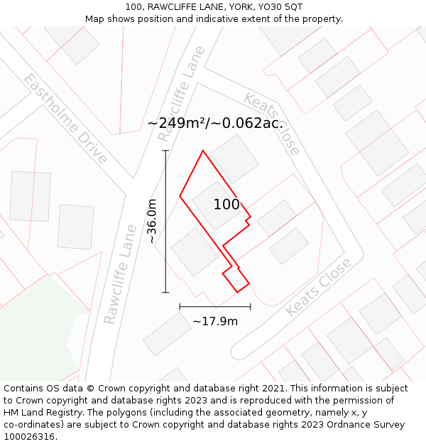 100, RAWCLIFFE LANE, YORK, YO30 5QT: Plot and title map