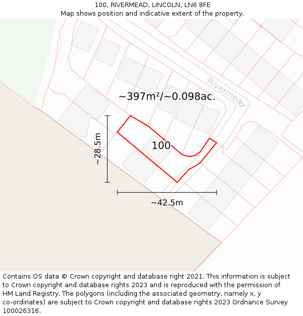 100, RIVERMEAD, LINCOLN, LN6 8FE: Plot and title map