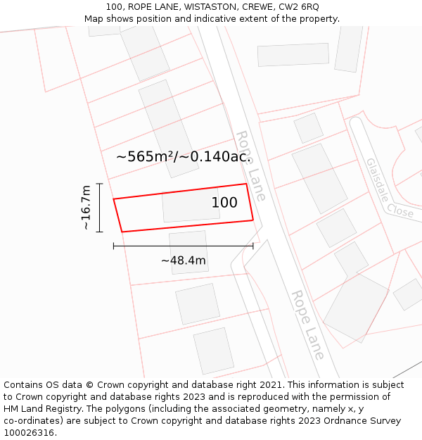 100, ROPE LANE, WISTASTON, CREWE, CW2 6RQ: Plot and title map