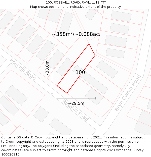 100, ROSEHILL ROAD, RHYL, LL18 4TT: Plot and title map