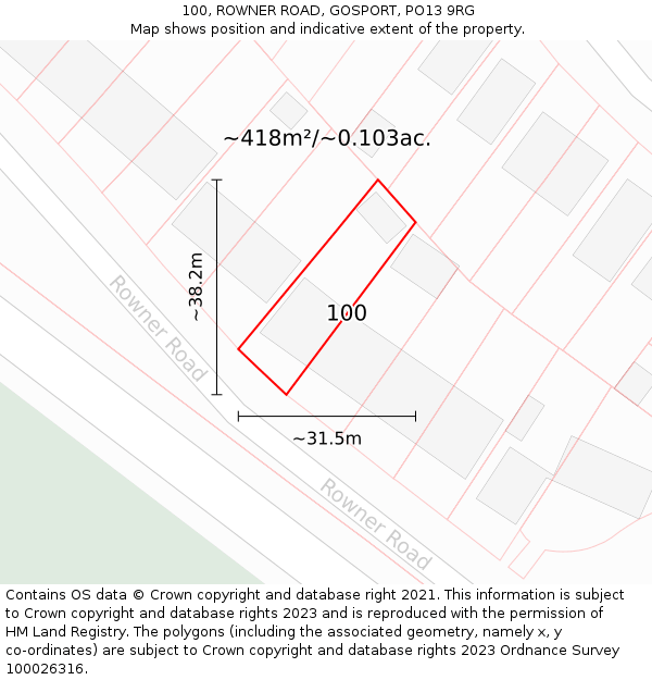 100, ROWNER ROAD, GOSPORT, PO13 9RG: Plot and title map