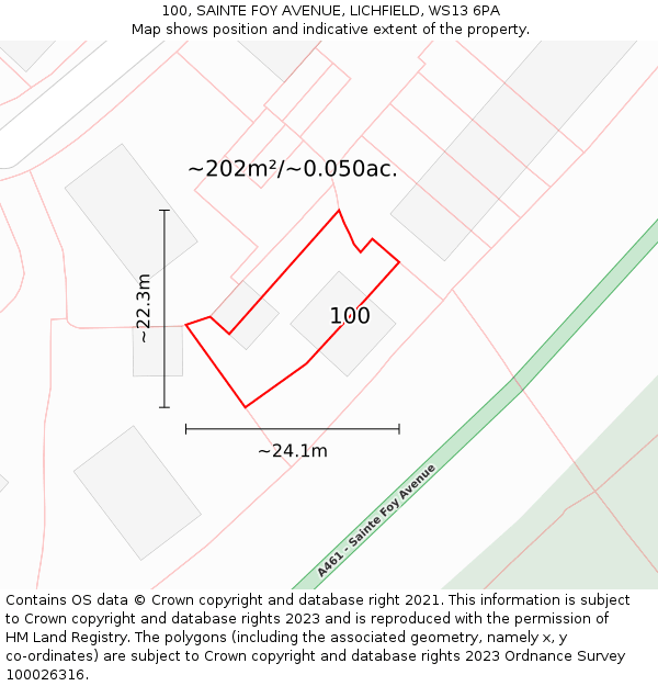 100, SAINTE FOY AVENUE, LICHFIELD, WS13 6PA: Plot and title map