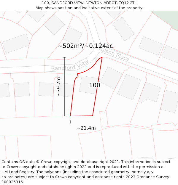 100, SANDFORD VIEW, NEWTON ABBOT, TQ12 2TH: Plot and title map