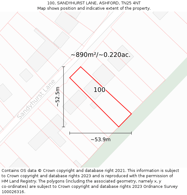 100, SANDYHURST LANE, ASHFORD, TN25 4NT: Plot and title map