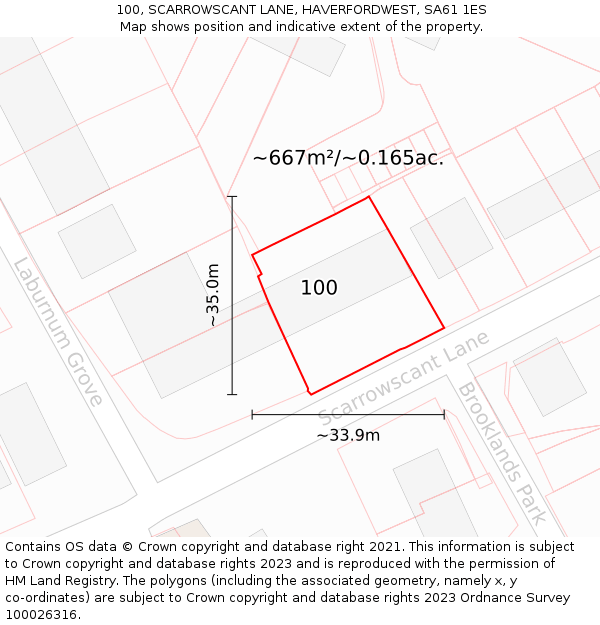 100, SCARROWSCANT LANE, HAVERFORDWEST, SA61 1ES: Plot and title map