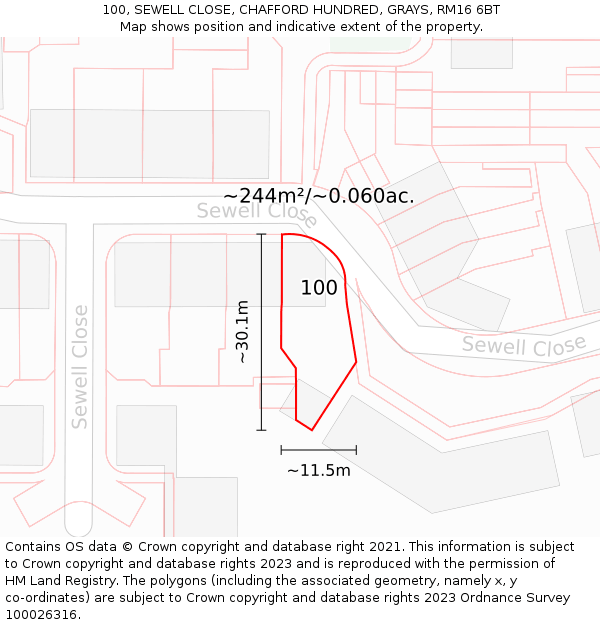 100, SEWELL CLOSE, CHAFFORD HUNDRED, GRAYS, RM16 6BT: Plot and title map