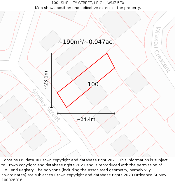 100, SHELLEY STREET, LEIGH, WN7 5EX: Plot and title map
