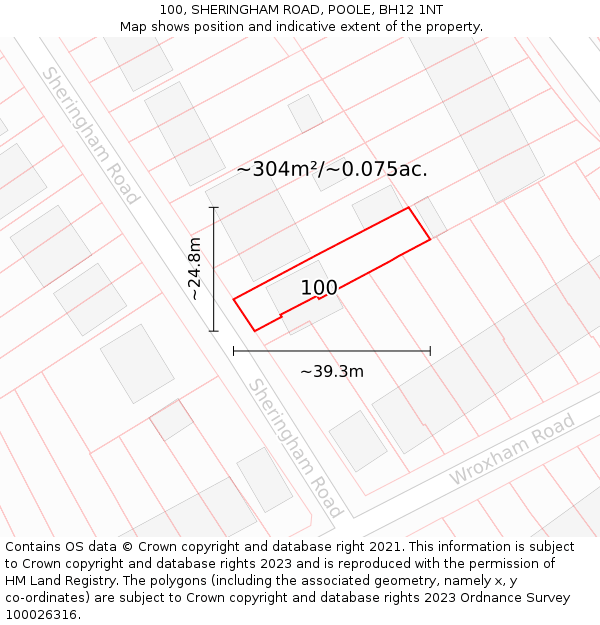 100, SHERINGHAM ROAD, POOLE, BH12 1NT: Plot and title map