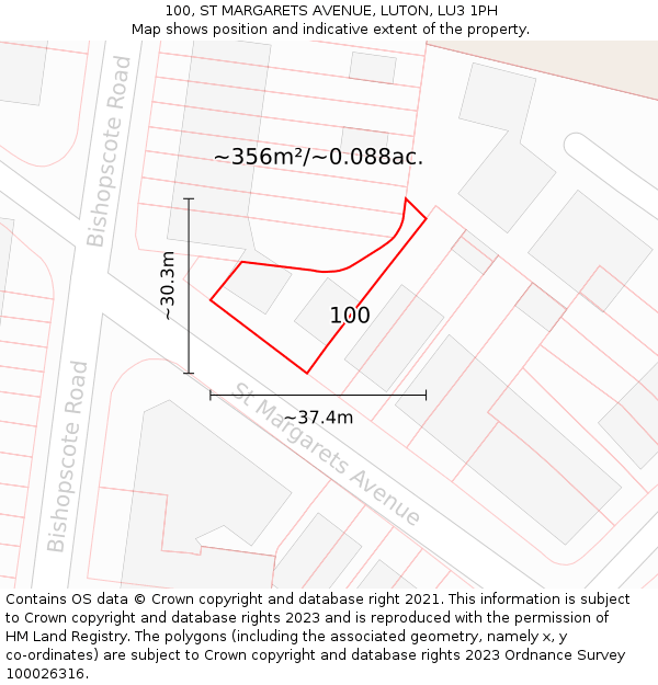 100, ST MARGARETS AVENUE, LUTON, LU3 1PH: Plot and title map