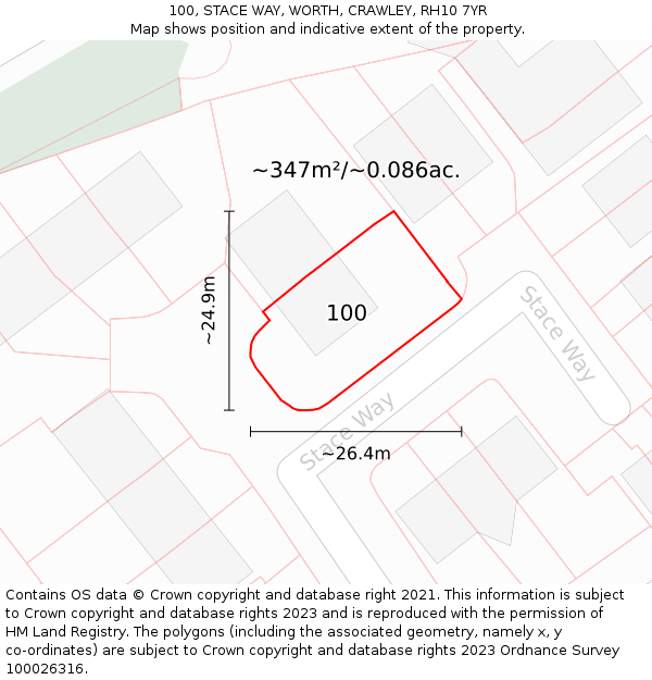 100, STACE WAY, WORTH, CRAWLEY, RH10 7YR: Plot and title map