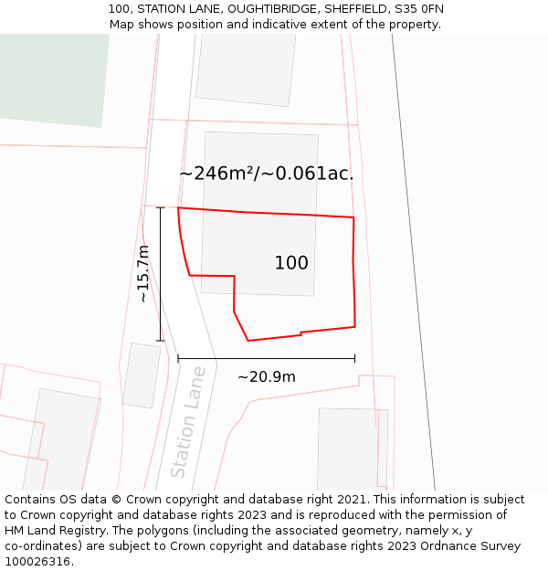 100, STATION LANE, OUGHTIBRIDGE, SHEFFIELD, S35 0FN: Plot and title map