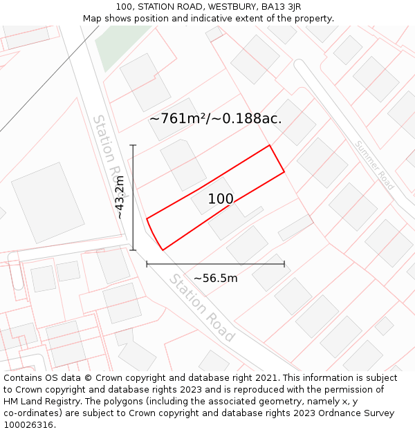 100, STATION ROAD, WESTBURY, BA13 3JR: Plot and title map