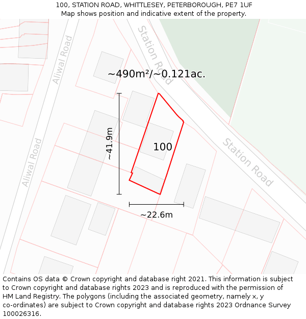 100, STATION ROAD, WHITTLESEY, PETERBOROUGH, PE7 1UF: Plot and title map